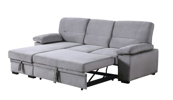 Kipling 97.5"W Gray Velvet Fabric Reversible Sleeper Sectional Sofa Chaise - Image 10