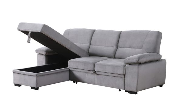 Kipling 97.5"W Gray Velvet Fabric Reversible Sleeper Sectional Sofa Chaise - Image 9