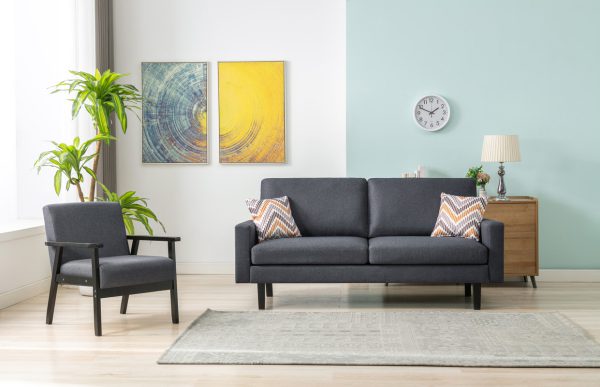 Bahamas 70"W Dark Gray Linen Sofa and Chair Set with 2 Throw Pillows
