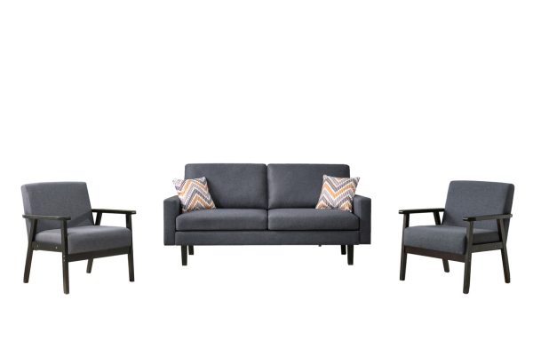 Bahamas 70"W Dark Gray Linen Sofa and 2 Chairs with 2 Throw Pillows - Image 4