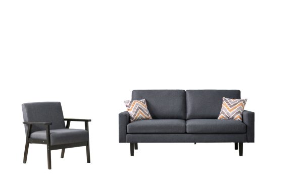 Bahamas 70"W Dark Gray Linen Sofa and Chair Set with 2 Throw Pillows - Image 5