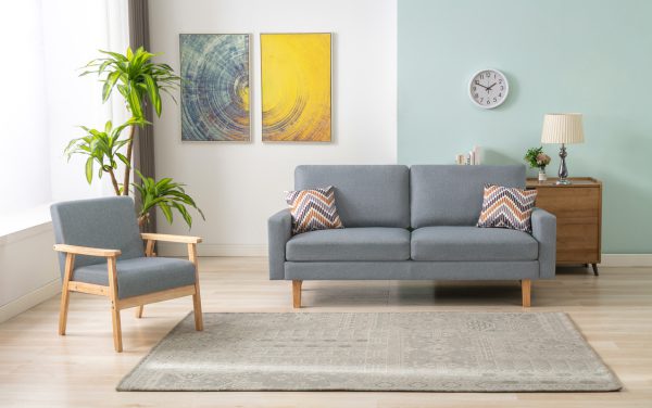 Bahamas 70"W Gray Linen Sofa and Chair Set with 2 Throw Pillows
