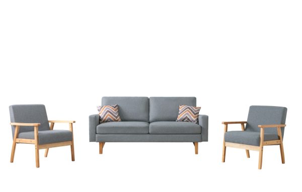 Bahamas 70"W Gray Linen Sofa and 2 Chairs with 2 Throw Pillows - Image 3