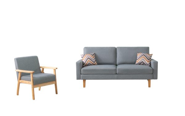 Bahamas 70"W Gray Linen Sofa and Chair Set with 2 Throw Pillows - Image 6
