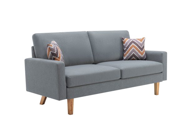 Bahamas 70"W Gray Linen Sofa and Chair Set with 2 Throw Pillows - Image 4