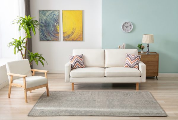 Bahamas 70"W Beige Linen Sofa and Chair Set with 2 Throw Pillows