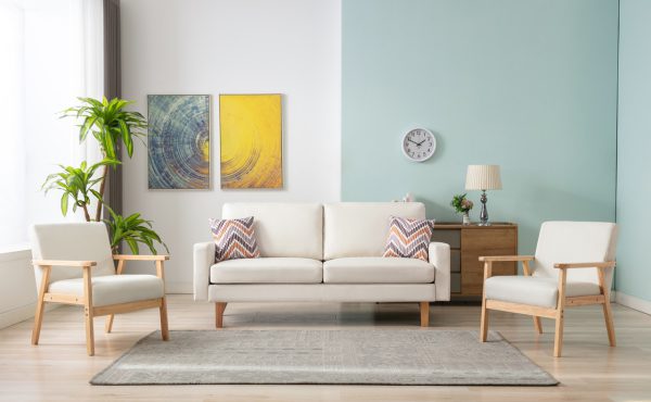 Bahamas 70"W Beige Linen Sofa and 2 Chairs with 2 Throw Pillows