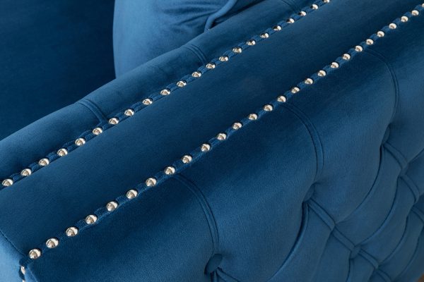Ryan 133"W Deep Blue Velvet Double Chaise Sectional Sofa with Nail-Head Trim - Image 5