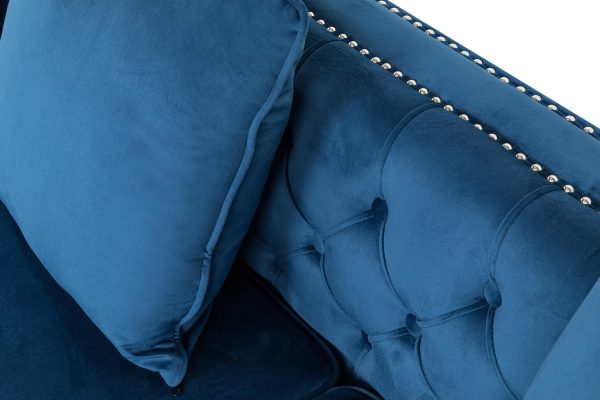 Ryan 133"W Deep Blue Velvet Double Chaise Sectional Sofa with Nail-Head Trim - Image 4
