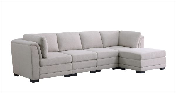 Kristin 121.5"W Light Gray Linen Fabric Reversible Sectional Sofa with Ottoman - Image 3