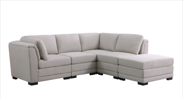 Kristin 121.5"W Light Gray Linen Fabric Reversible Sectional Sofa with Ottoman - Image 4