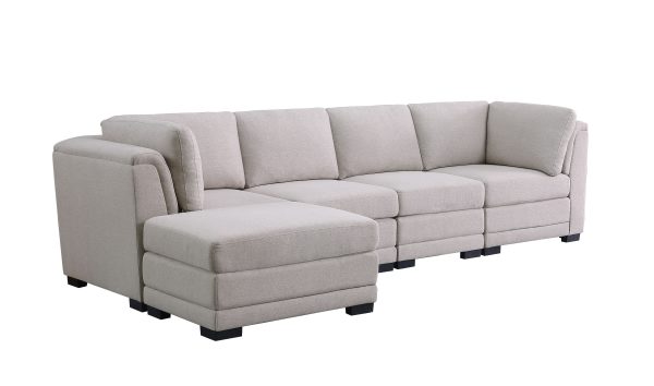 Kristin 121.5"W Light Gray Linen Fabric Reversible Sectional Sofa with Ottoman - Image 3