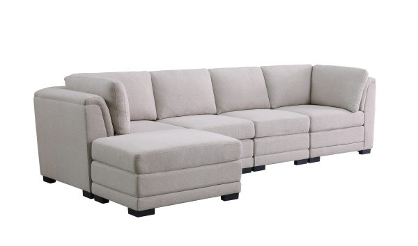 Kristin 96"W Light Gray Linen Fabric Reversible Sectional Sofa with Ottoman - Image 3