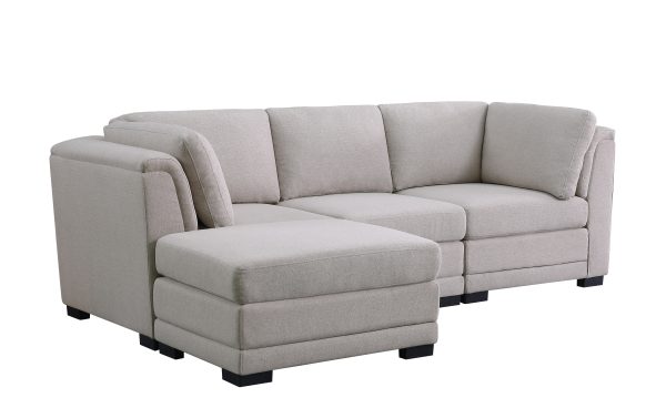 Kristin 96"W Light Gray Linen Fabric Reversible Sectional Sofa with Ottoman - Image 4