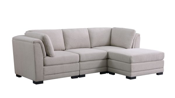 Kristin 96"W Light Gray Linen Fabric Reversible Sectional Sofa with Ottoman - Image 3