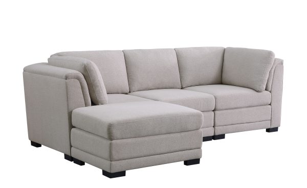 Kristin 96"W Light Gray Linen Fabric Reversible Sectional Sofa with Ottoman - Image 4