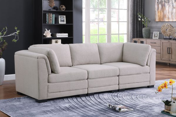 Kristin 96"W Light Gray Linen Fabric 3-Seater Modular Sofa