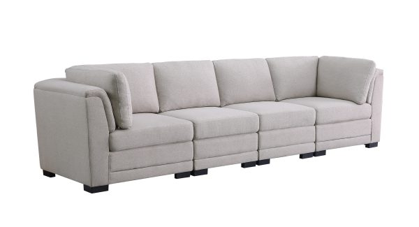 Kristin 121.5"W Light Gray Linen Fabric 4-Seater Modular Sofa - Image 2