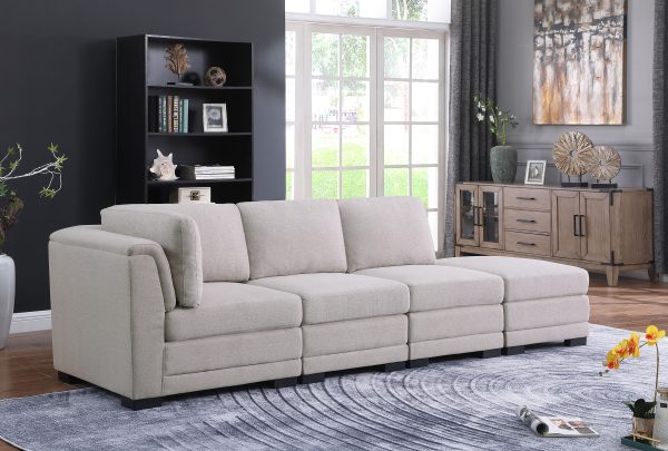 Kristin 112"W Light Gray Linen Fabric Reversible Sofa with Ottoman