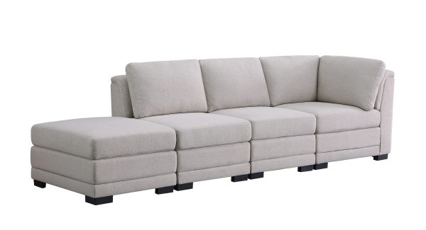 Kristin 112"W Light Gray Linen Fabric Reversible Sofa with Ottoman - Image 3