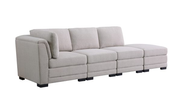 Kristin 112"W Light Gray Linen Fabric Reversible Sofa with Ottoman - Image 2
