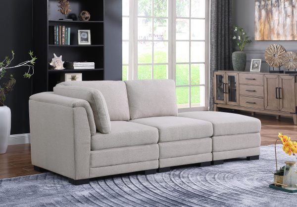 Kristin 86.5"W Light Gray Linen Fabric Reversible Sofa with Ottoman