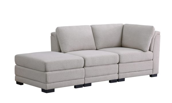 Kristin 86.5"W Light Gray Linen Fabric Reversible Sofa with Ottoman - Image 2