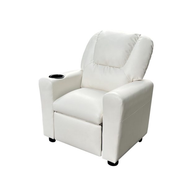 Marisa 22"W White PU Leather Kids Recliner Chair with Cupholder - Image 3