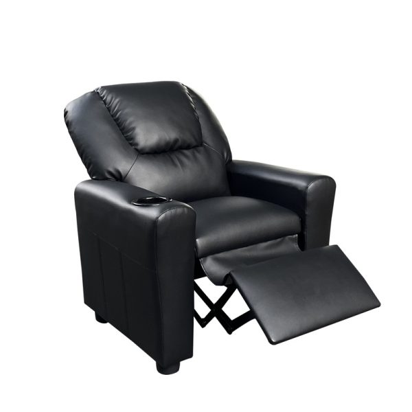 Marisa 22"W Black PU Leather Kids Recliner Chair with Cupholder - Image 2