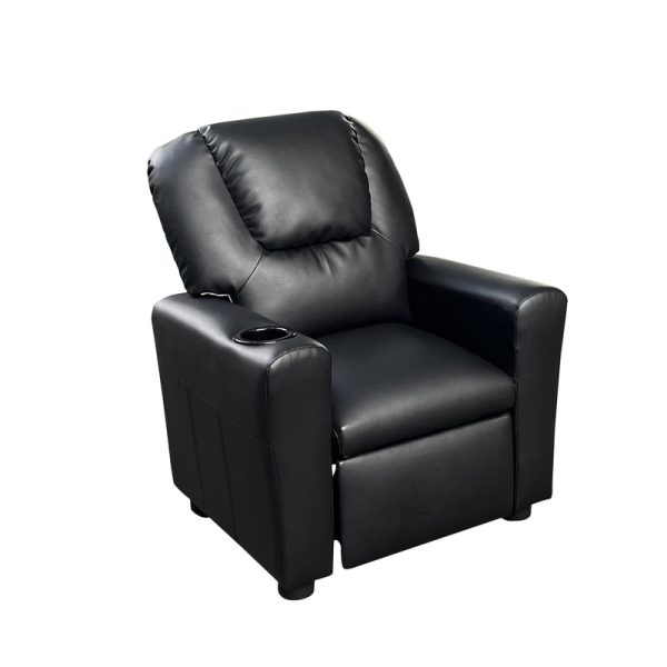 Marisa 22"W Black PU Leather Kids Recliner Chair with Cupholder - Image 3