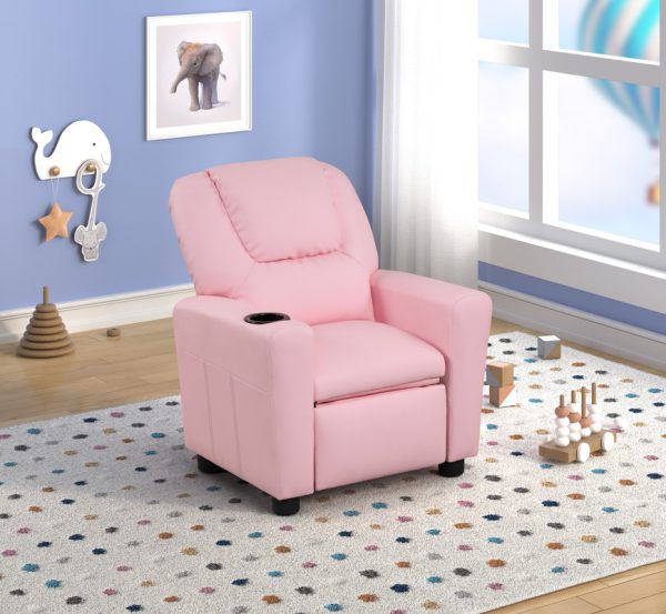 Marisa 22"W Pink PU Leather Kids Recliner Chair with Cupholder