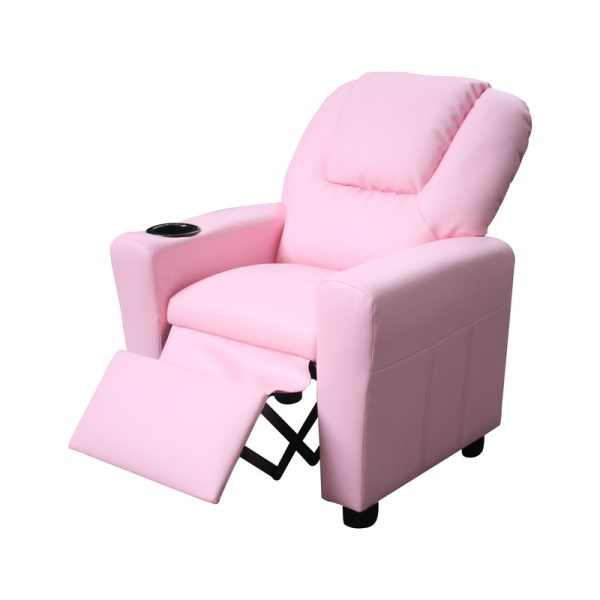 Marisa 22"W Pink PU Leather Kids Recliner Chair with Cupholder - Image 2