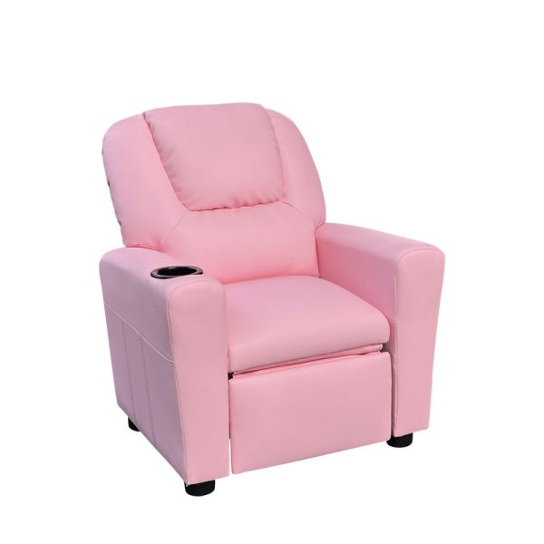 Marisa 22"W Pink PU Leather Kids Recliner Chair with Cupholder - Image 3