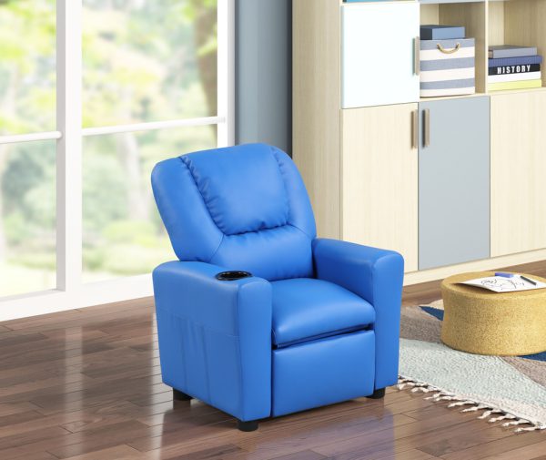 Marisa 22"W Blue PU Leather Kids Recliner Chair with Cupholder