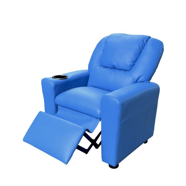 Marisa 22"W Blue PU Leather Kids Recliner Chair with Cupholder - Image 2