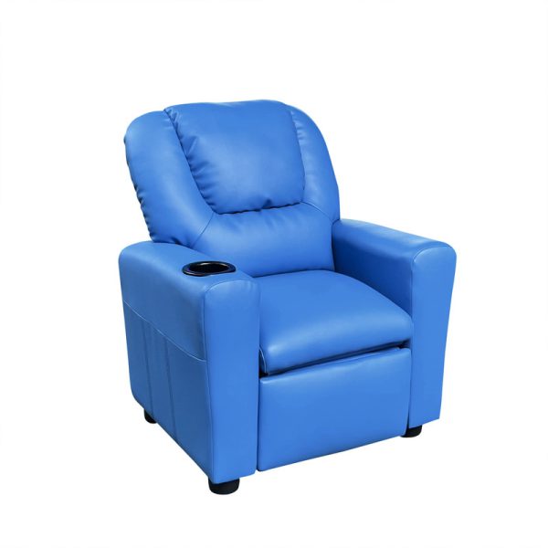 Marisa 22"W Blue PU Leather Kids Recliner Chair with Cupholder - Image 3