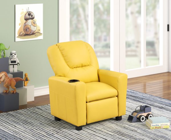 Marisa 22"W Yellow PU Leather Kids Recliner Chair with Cupholder