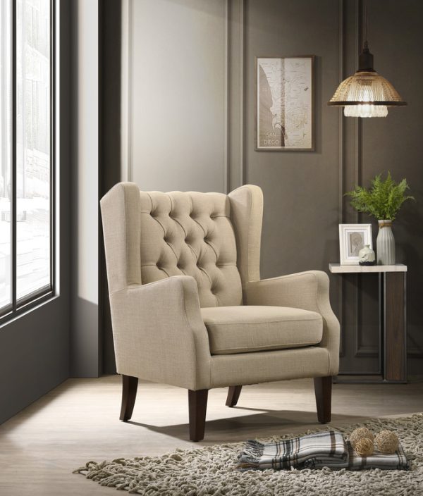 Irwin 29.5"W Beige Linen Button Tufted Wingback Chair