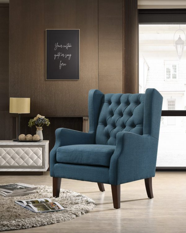 Irwin 29.5"W Blue Linen Button Tufted Wingback Chair