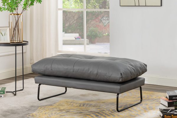 Karla 44"W Gray PU Leather Contemporary Ottoman
