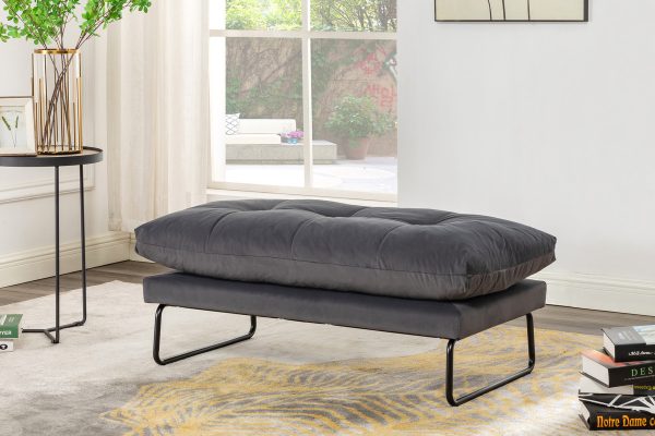 Karla 44"W Dark Gray Velvet Contemporary Ottoman