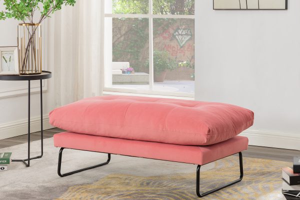 Karla 44"W Pink Velvet Contemporary Ottoman