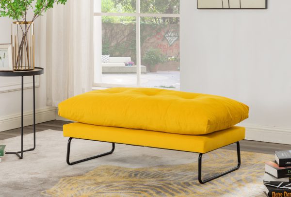 Karla 44"W Yellow Velvet Contemporary Ottoman