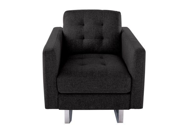 Victoria 33.5"W Dark Gray Linen Fabric Armchair with Metal Legs, Side Pockets, and Pillow - Image 2
