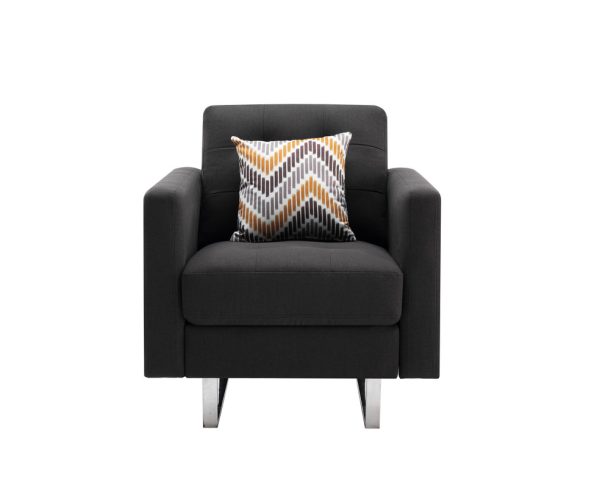 Victoria 33.5"W Dark Gray Linen Fabric Armchair with Metal Legs, Side Pockets, and Pillow - Image 6