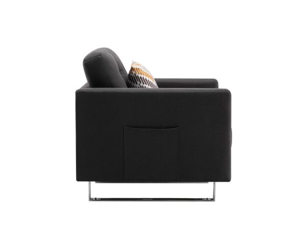 Victoria 33.5"W Dark Gray Linen Fabric Armchair with Metal Legs, Side Pockets, and Pillow - Image 5