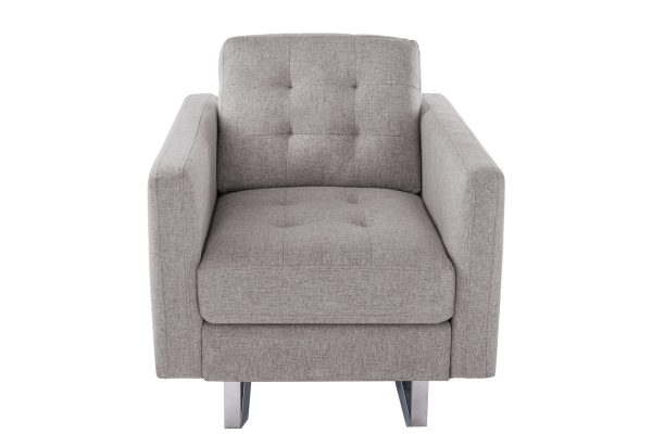 Victoria 33.5"W Beige Linen Fabric Armchair with Metal Legs, Side Pockets, and Pillow - Image 3
