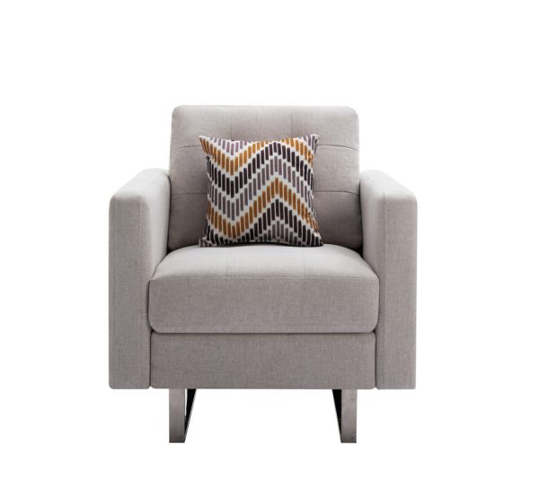 Victoria 33.5"W Beige Linen Fabric Armchair with Metal Legs, Side Pockets, and Pillow - Image 2