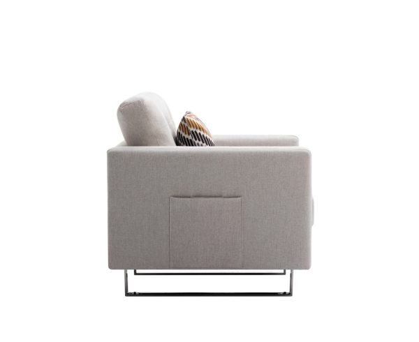 Victoria 33.5"W Beige Linen Fabric Armchair with Metal Legs, Side Pockets, and Pillow - Image 6