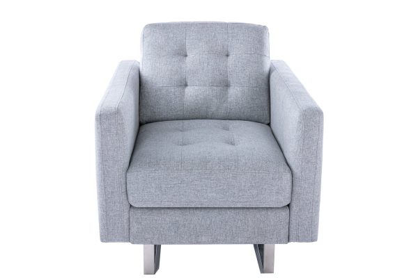 Victoria 33.5"W Light Gray Linen Fabric Armchair with Metal Legs, Side Pockets, and Pillow - Image 3